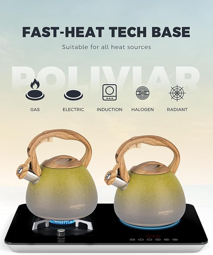 POLIVIAR Tea Kettle, 2.7 Quart Stovetop Tea Kettle, Audible Whistling Teapot with Crackle Finish, Food Grade Stainless Steel for Anti-Rust, Anti Hot Handle, Suitable for All Heat Sources (JX2023-LYG) - Bloomnest