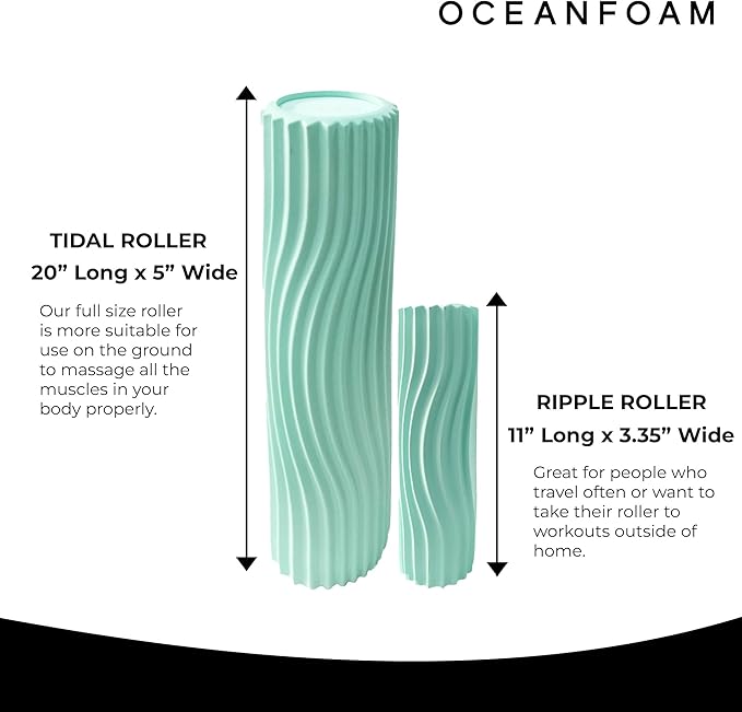 Oceanfoam Tidal Roller - Seafoam - Muscle Massage Foam Roller for Back Pain & Stretching - Firm and Ergonomic Wide Wave Textured - Yoga, Athletics, & Wellness - Full Size, 20" x 5"