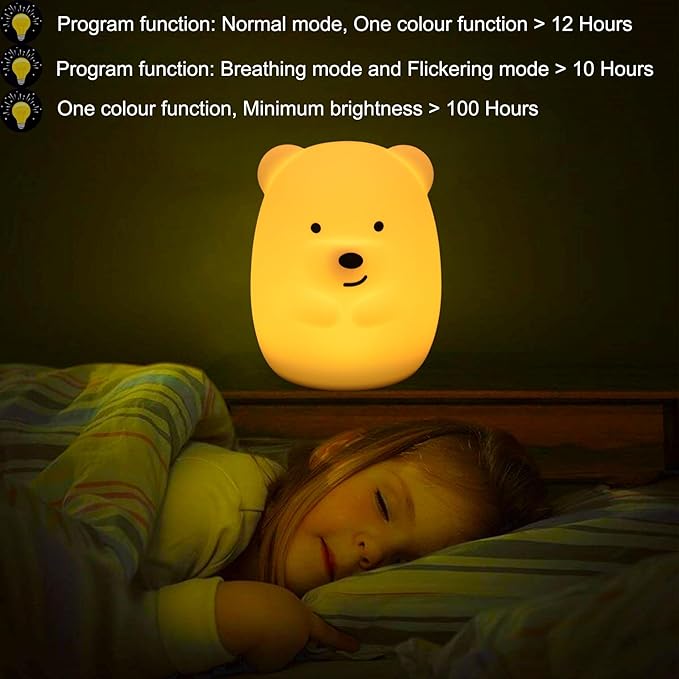 Night Lights Bear Light for Children's Room Portable Night Light for Kids Animal Lights for Girls and Boys Lamps for Bedroom Adjustable Brightness & Color Time Setting Gift - Medium - Bloomnest
