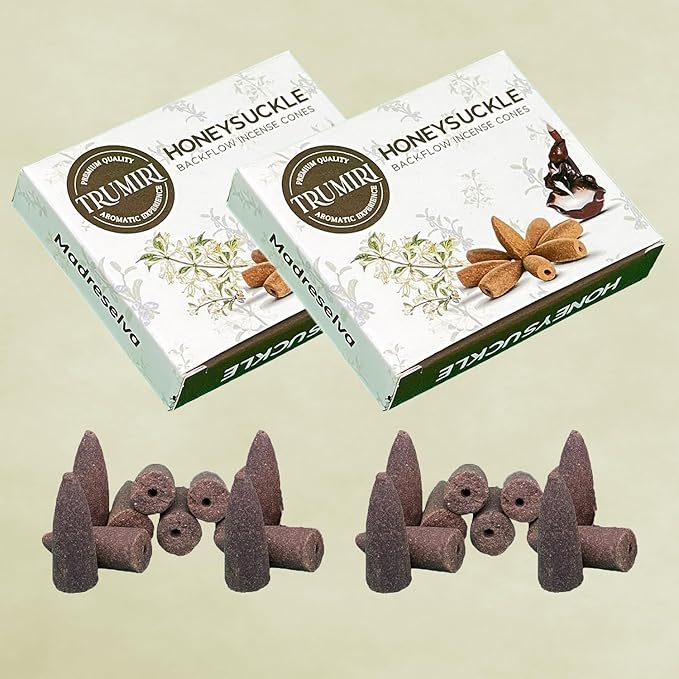 Honeysuckle Backflow Incense Cones - Total 20 Incense Cones Waterfall - Dual Pack of 10 Incense Backflow Cones - Waterfall Incense Cones - Incense Waterfall Cones TRUMIRI