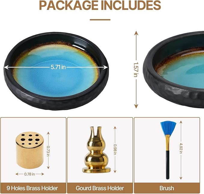 Ceramic Incense Burner,Handmade Incense Stick Incense Burner Reflux Burner,Sage, Coil Incense, Ash Catcher, Smudge Bowl for Yoga Meditation Room Décor,Crack Blue - Bloomnest