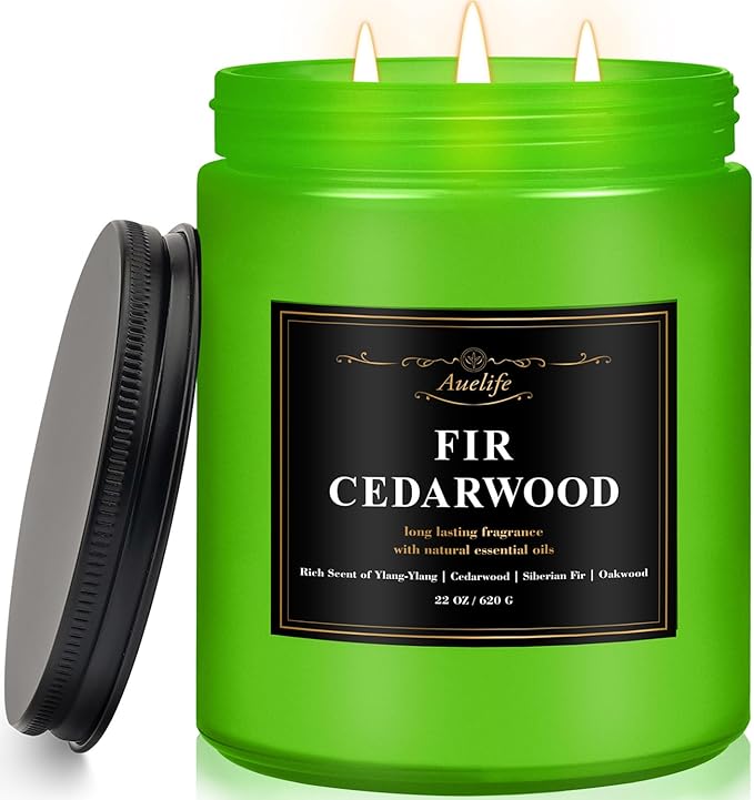 Auelife Winter Candles, Fir & Cedarwood Scented Candle – 22oz Large 3-Wick Soy Candles, Long Lasting Aromatherapy, Woodsy Christmas Candle, Holiday Gift for Women & Men - Bloomnest