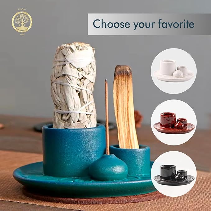 4-in-1 Palo Santo Holder, Sage & Incense Stick Burner – Ceramic White Ash Catcher Tray for Meditation, Yoga, Smudging & Spiritual Cleansing – Incense Holder for Sticks & Sage - Bloomnest