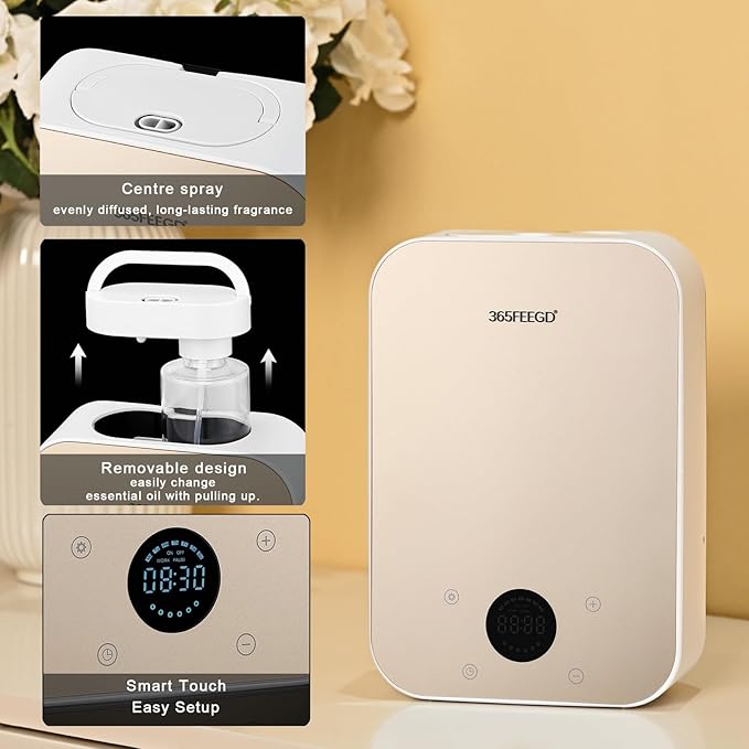 Waterless Oil Diffuser - Pure Essential Oil Diffuser with App Control - 150ml/1700 Sq.Ft. Coverage for Effective Aromatherapy in Home/Office/Hotel (White Gold) - Bloomnest
