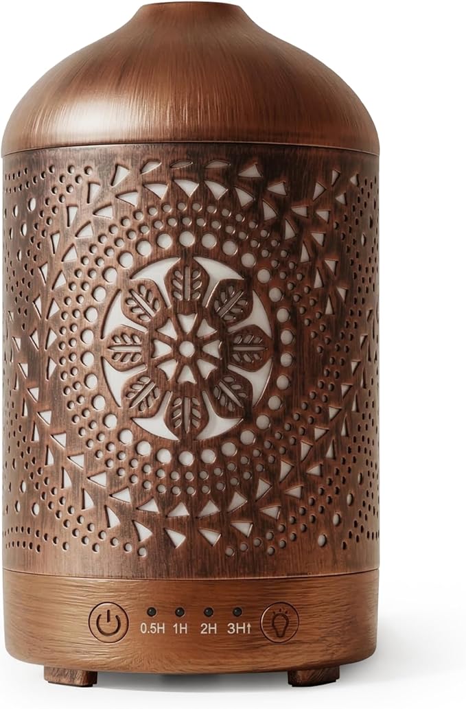 Earnest Living Essential Oil Diffuser Metal Diffuser 100 ml Timers Night Lights and Auto Off Function Home Office Humidifier Aromatherapy Boho Decor Gift EarnestLiving
