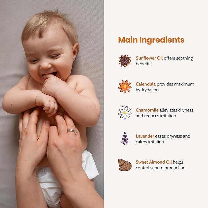 Mommy Care Baby Massage Oil – Vegan Plant-Based Natural Formula with Almond Oil, Calendula & Chamomile, Nourishes & Hydrates, 100ml / 3.38 fl oz - Bloomnest
