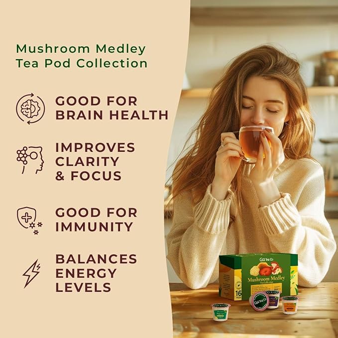 Gya Tea Co Mushroom Medly Tea Pod Collection Gift Set (16 Count) - Different Flavors Assorted Variety Pack - Bloomnest