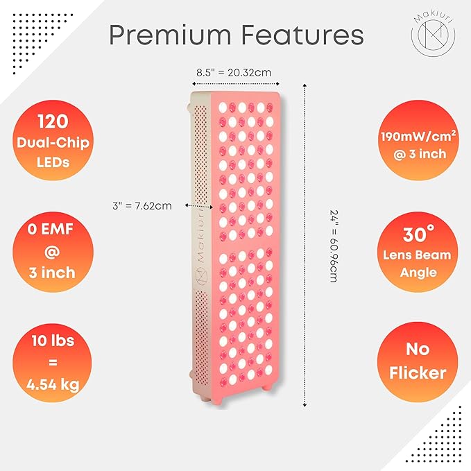Makiuri Red Light Therapy Panel for Face & Body | 630 nm, 660nm, 810nm, 830nm, 850nm | Clinical Grade Red & Near-Infrared LED Light Therapy (5 Wavelengths) | High Irradiance | Venus (120 LED) Makiuri