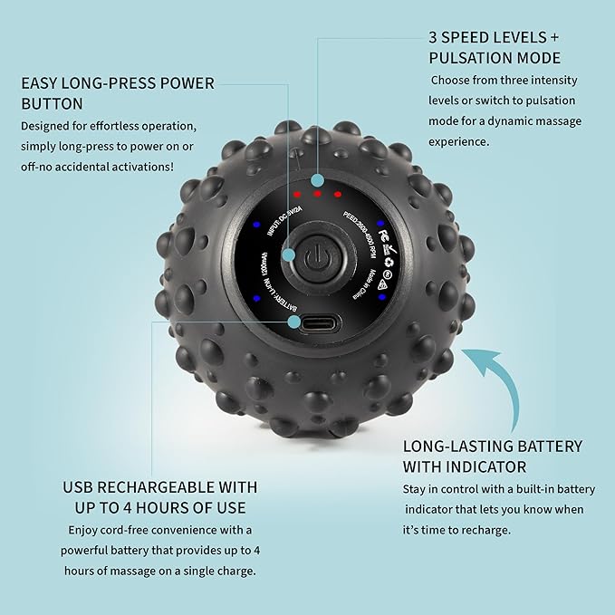 4-Speed Vibrating Massage Ball | Deep Tissue Trigger Point Therapy | Rechargeable | Compact | Quiet Operation - Bloomnest