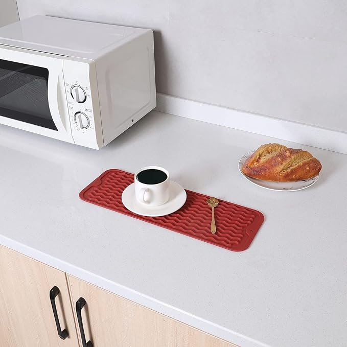 Silicone Dish Drying Mat for Multiple Usage,Easy clean,Eco-friendly,Heat-resistant Silicone Mat for Kitchen Counter,Sink,Bar,Bottle,or Cup Red M 17 inches x 6 inches - Bloomnest