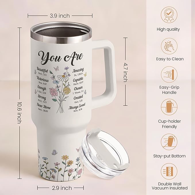 SANDJEST Christian Gifts for Women, Inspiration Gifts Tumbler 40oz Stainless Steel Insulated with Handle and Straw - Mother's Day Birthday Religious Gifts for Mom, Friend, Sister, Grandma - Bloomnest
