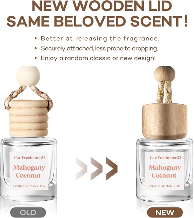 C Classy Car Air Freshener Hanging 2 Pack, Mahogany Coconut Essential Oil Diffuser for Cars, Cute Car Freshener, Long-Lasting Fragrance, C ar Air Fresheners for Women & Men Gift, Made in USA - Bloomnest