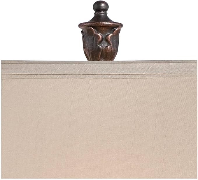 Regency Hill Exeter Traditional Style Table Lamps 30" Tall Full Size Set of 2 Bronze Wood Carved Leaf Creme Rectangular Bell Shade Decor for Living Room Bedroom House Bedside Nightstand Office - Bloomnest