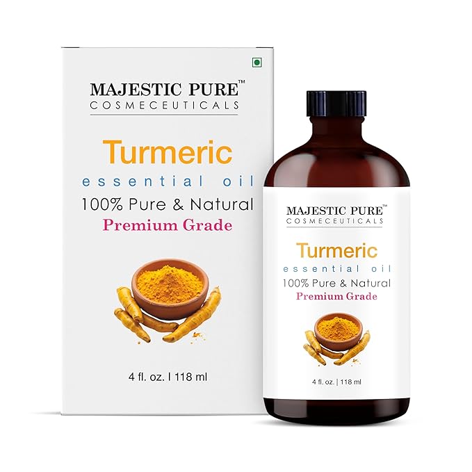 Majestic Pure Turmeric Essential Oil with Glass Dropper - 4 Fl Oz - 100% Pure and Natural Turmeric Oil - Premium Grade Essential Oils for Diffuser, Aromatherapy, Soap and Candle Making - Bloomnest