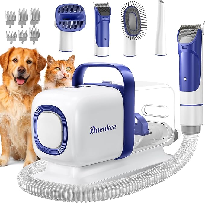Dog Grooming Kit with Vacuum, All-in-One Pet Grooming Vacuum for Dogs and Cats, Low Noise Pet Hair Clipper & Shedding Brush, Dog Hair Remover, Cat Pet Groomer Set with Cleaning Brushes, White - Bloomnest