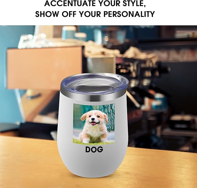 Personalized Custom Wine Tumbler Print in USA 12oz Stainless Steel Travel Coffee Cup with Lid & Straw Double Wall Insulated Mug with Colorful Text Logo Photo - Bloomnest