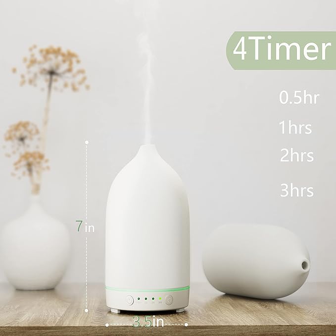 Essential Oil Diffusers,Handmade Ceramic Aromatherapy Diffuser for Room and 9 Colors Night Light for Home,Auto-Off (White) - Bloomnest