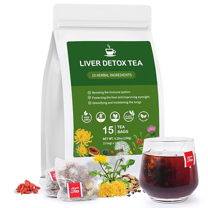 Liver Detox Tea, Chinese Kidney and Liver Cleanse Detox Herbal Tea Support Kidney Healthy Function with 11 Precious Ingredients Formula (15 Bags/1 Pack) - Bloomnest
