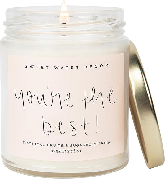 Sweet Water Decor You're The Best Candle | Tropical Fruit and Sugared Orange, Summer Scented Soy Wax Candle for Home | 9oz Clear Jar, 40 Hour Burn Time, Made in The USA - Bloomnest