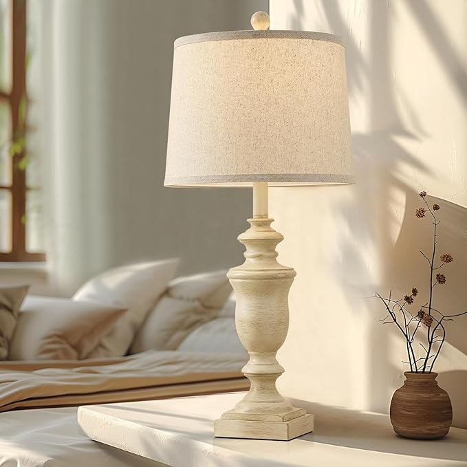 27.5" Vintage Farmhouse Table Lamps Set of 2 Bedside Lamp, 3 Way Dimmable Bedroom Lamps with 2 USB Ports +AC Outlet Touch Nightstand Lamp Rustic Lamp (Rotary-Antique Beige) - Bloomnest
