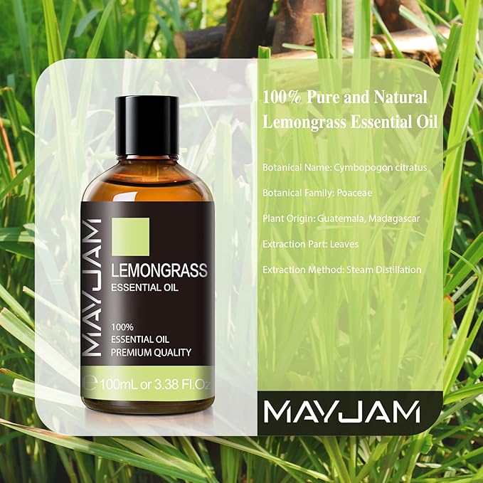Lemongrass Essential Oil, 3.38fl.oz, MAYJAM Premium Essential Oils with Glass Dropper, Lemongrass Oil for Diffuser, Aromatherapy - Bloomnest