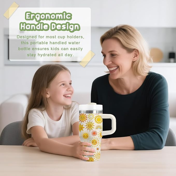 Sunshine Gifts - 14 Oz Yellow Kids Sun Tumbler with Handle and Straw, Stainless Steel Insulated Water Bottle, for Sports, School, Travel - Funny Sunshines Themed Children Birthday Gift Cup(1pc) - Bloomnest