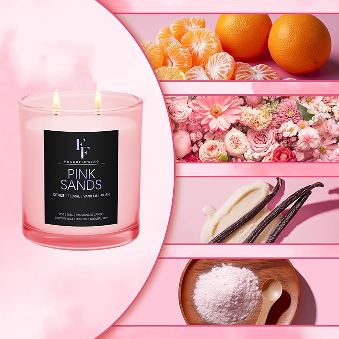 Pink Sand Scented Candle, 2-Wick Luxury Soy Wax Candle, 9 oz Aromatherapy Candle Home Fragrance Candles Gift - Bloomnest