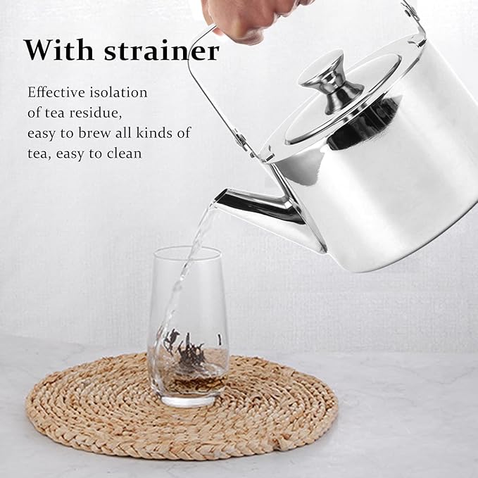 Stainless Steel Teapot, Mirror Finish Easy To Tea Kettle Rustproof Fast Heating with Strainer for Home for All Stovetop (Medium, 1.3L) - Bloomnest