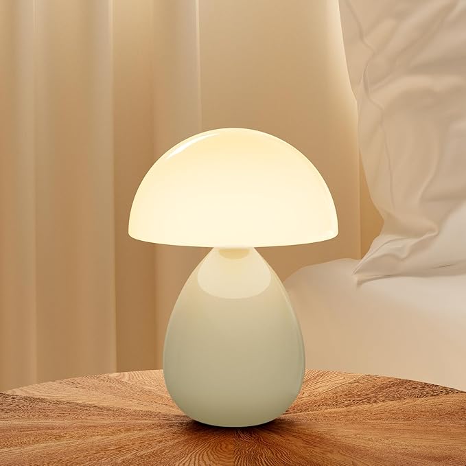 Mushroom Lamp Table Lamp for Bedroom,Desk Lamp Bedside Small Lamps for Living Room Night Stands,Table Lamps Cute Modern Mid Century Lamps,Unique Ice Crackle Ceramic Living Room Decor(Cream) - Bloomnest