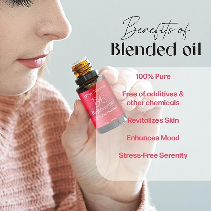 White Naturals Rejuvenating Essential Oil Blend – Energizing Aromatherapy Oil for Skin and Mind, 100% Pure & Natural Essential Oils for Relaxation, Focus & Mood Boost, 1oz - Bloomnest