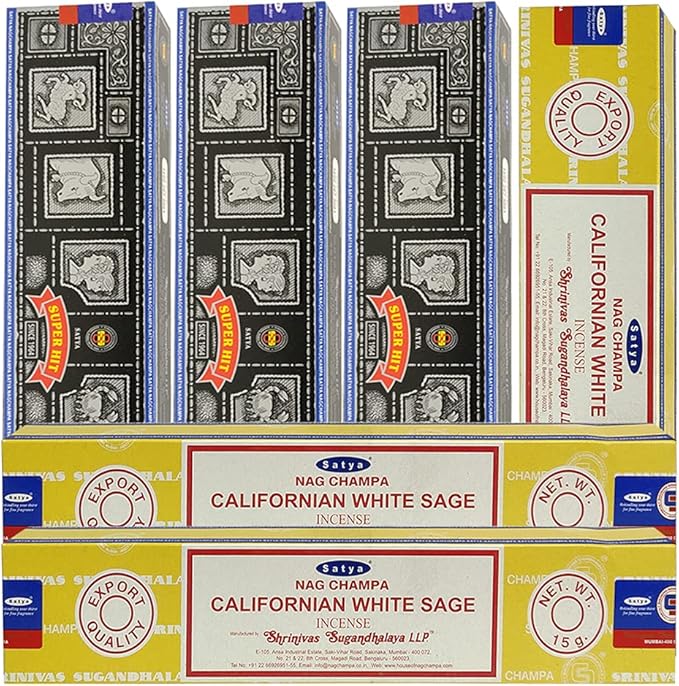 Super Hit White Sage Incense Sticks & Holder Bundle Variety Pack from House of Nag Champa Incense Sticks and Trumiri