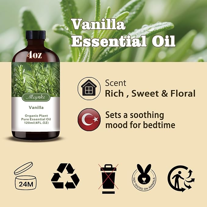 Vanilla Fragrance Oil-Vanilla Essential Oil 4.33oz (130ml)-100% Pure Natural Scent for Diffusers, Candles, Soap Making & Aromatherapy-Relaxing Home & Gift Essential Oil for Bath, Massage - Bloomnest