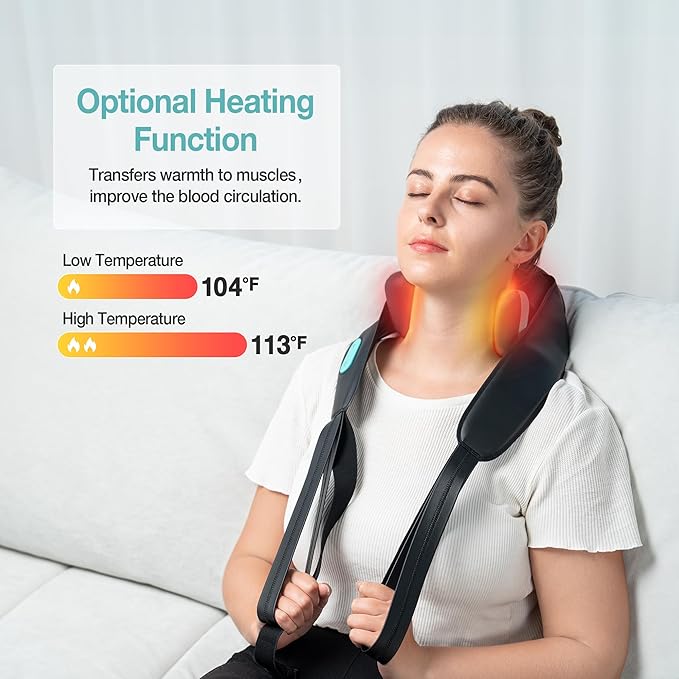 Neck and Shoulder Massager with Heat, Cordless Shiatsu 4D Kneading Massage, Massage Pillow for Neck, Back, Leg, Gifts for Women, Men (Black) - Bloomnest