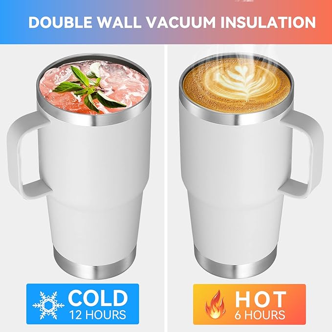 VEGOND 20 oz Tumbler Bulk with Handle Lid and Straw, Stainless Steel Insulated Travel Coffee Mug Set, Spill Proof Double Wall Metal Tumblers Cups, New White 12 Pack - Bloomnest