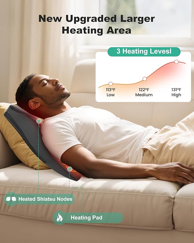 Cordless Shiatsu Neck Massager with Heat & Vibration, Back Neck Shoulder Massager for Pain Relief Deep Tissue, 4D Kneading Back Massage Pillow, Rechargeable Portable Massage, Gifts for Mom,Dad - Bloomnest