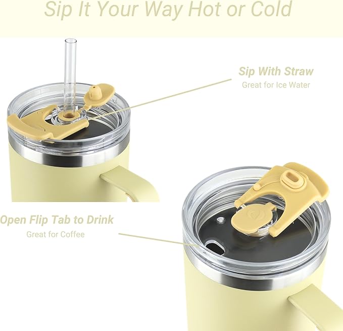 Drinco 40oz 30 oz Tumbler with Handle, Straw Lid, Insulated Stainless Steel Travel Mug Water Bottle Ice Coffee Cup For Cold and Hot, BigSur (40oz Moonstone)