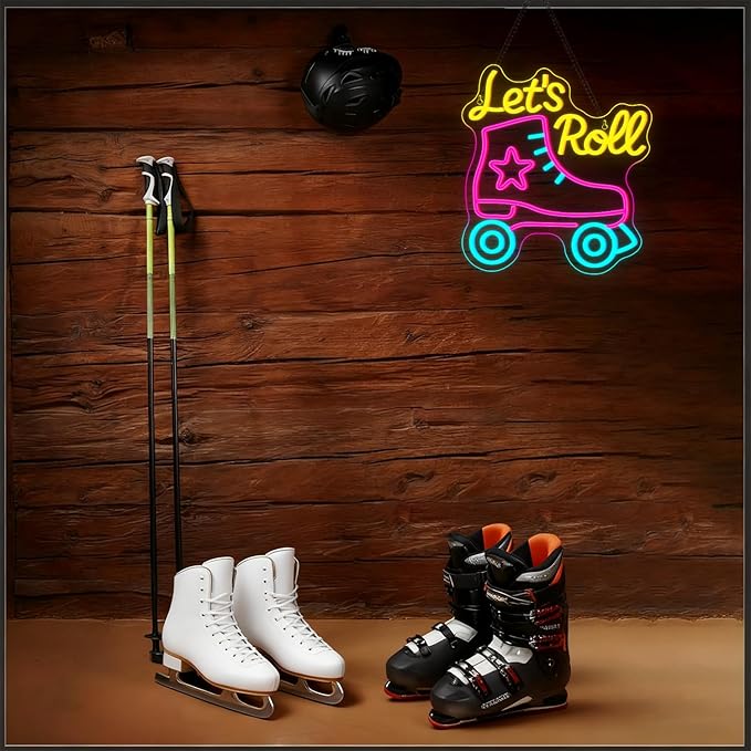 Lucunstar Let's Roll Neon Sign Roller Skating Neon Dimmable Led Sign Party Wall Decor Neon Light up Signs for Roller Skates Store Club Sports Venues Sign Player Room Gift - Bloomnest