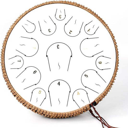 Steel Tongue Drum - 14 Inch 15 Note Tongue Drum - Hand Pan Drum with Music Book, Handpan Mallets and Carry Bag, C Major, White - Bloomnest