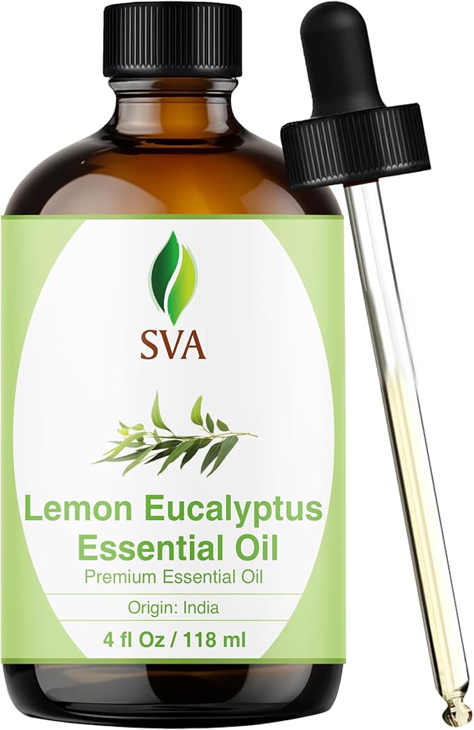SVA Lemon Eucalyptus Essential Oil – 4 Fl Oz – 100% Natural Citriodora Oil - for Diffuser, Hair Care, Face, Skin Care, Aromatherapy, Scalp and Body Massage, Soap and Candle Making – with Dropper - Bloomnest