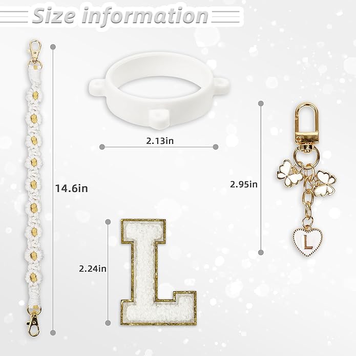 Compatible with Owala Water Bottle Accessories, Cute Letter Charm Set with Boho Handle Strap, Monogram Sticker, Silicone Ring, Keychain Decoration, for FreeSip 24 32 40oz, Owala Kids, Tumbler Gift SITKOL