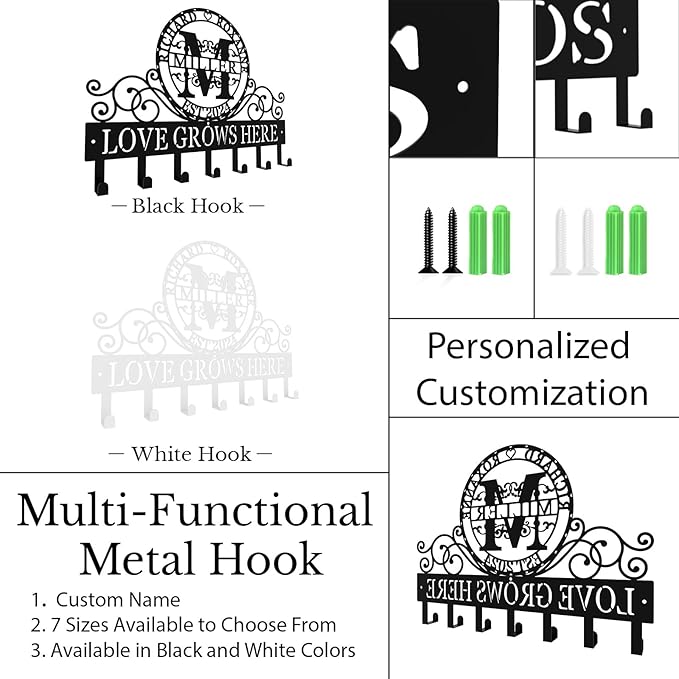 Personalized Metal Key Rack Hooks, Key Holder Wall Mounted Key Hooks, Couple Theme Wall Decoration Hooks, Key Hanger Organizer for Living Room, Entryway, Bathroom, Office Decor - Bloomnest