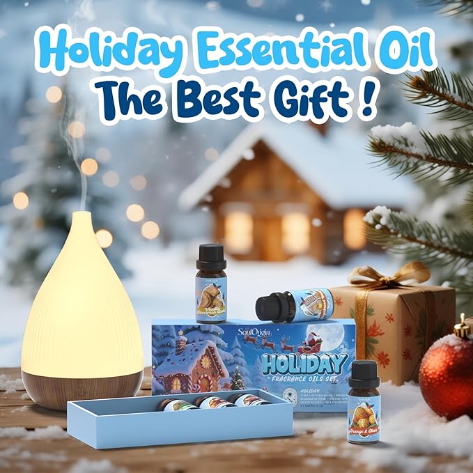 Holiday Essential Oils Set, Fragrance Oil Set for Diffuser, Scent Diffuser Oil for Candle Making-Vanilla Cinnamon Cookies, Caramel Apples, Gingerbread, Fir Cedar, Orange Cloves, Mulled Wine - Bloomnest