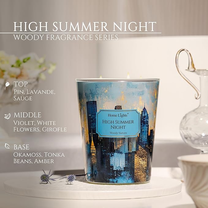 HomeLights High Summer Night Scented Candles | 34oz Soy Candles Industrial Chic 3-Wick Large Candle Jars | Ideal Candle Gifts for Events, Home Decor Stress, Relief & Relaxation - Bloomnest