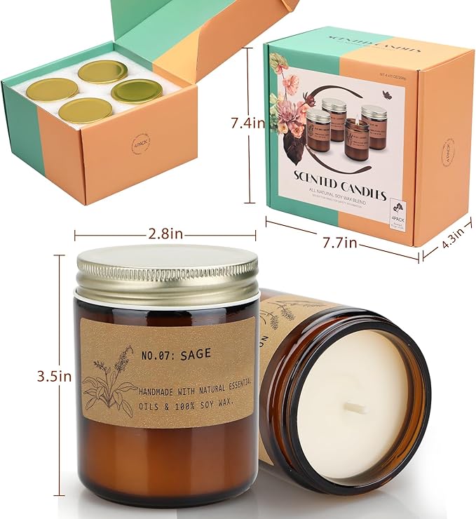 Aromatherapy Candles for Home Scented, Candle Gift Set for Stress Relief | Meditation | Yoga | SPA | Relaxing, Amber Jar Candles for Women, Birthday, Valentine, Mother's Day, 7.1 oz - Pack of 4 - Bloomnest