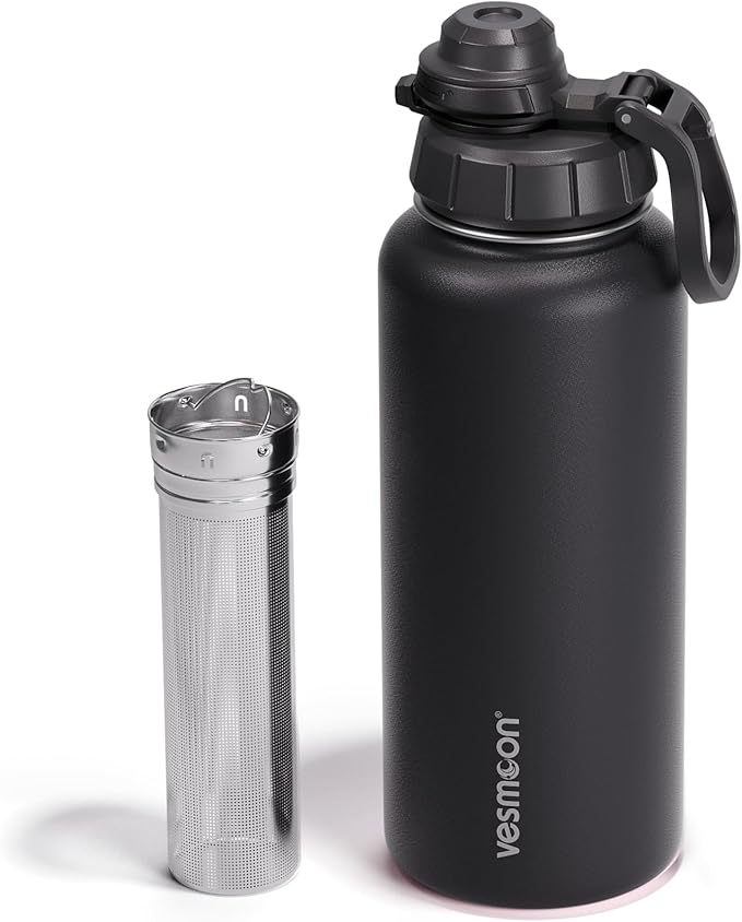 Vesmoon Vessence Tea Infuser Bottle - 32 Oz Insulated Loose Leaf & Fruit Infuser Bottle | Leak Proof with FlowSip Lid
