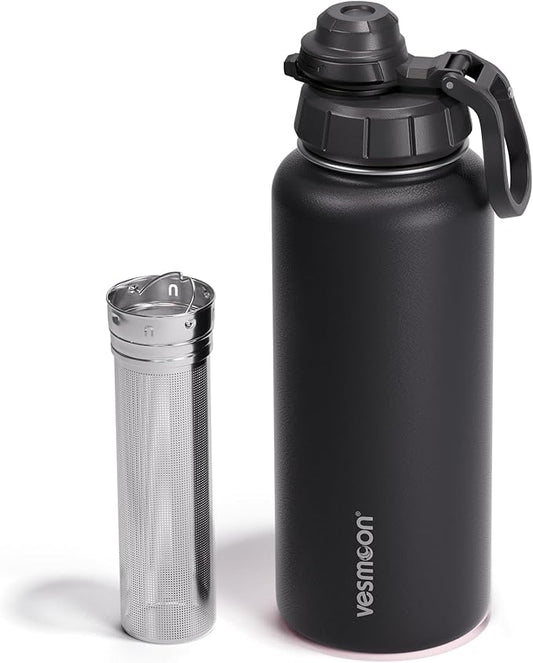 Vesmoon Vessence Tea Infuser Bottle - 32 Oz Insulated Loose Leaf & Fruit Infuser Bottle | Leak Proof with FlowSip Lid