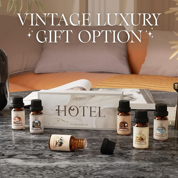 SALUBRITO Hotel Fragrance Oil Set, Luxury Essential Oil Set for Diffuser, Candle, Soap Making Scents, Luxury Night, White Tea, Lemon & Thyme, Citrus Bliss, Hotel Lobby, Jasmine & Mint, Strong Scented - Bloomnest
