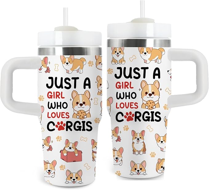 Corgi Gifts - 14 Oz Cartoon Kids Corgi Tumbler with Handle and Straw, Stainless Steel Insulated Water Bottle, for Boys Girls, School, Travel - Funny Dog Themed Children Birthday Gift Cup(1pc) - Bloomnest