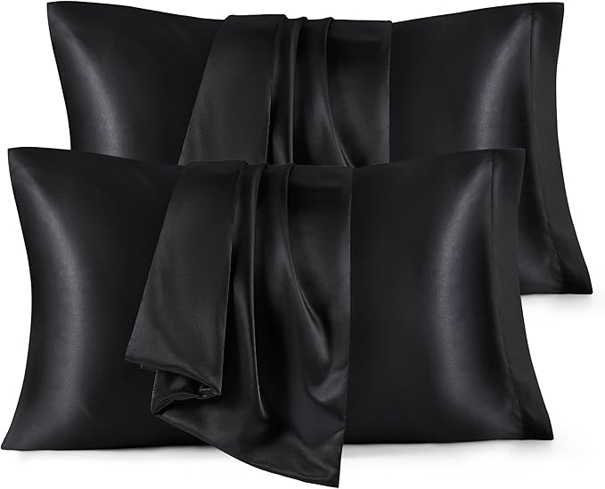 Bedsure Satin Pillowcase for Hair and Skin Queen - Black Silky Pillowcase 4 Pack 20x30 Inches with Envelope Closure, Similar to Silk Pillow Cases, Gifts for Women Men - Bloomnest