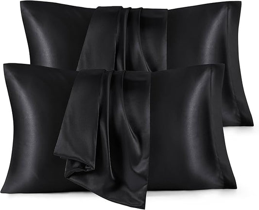 Bedsure King Size Satin Pillowcase Set of 4 - Black Pillow Covers for Hair and Skin 20x36 Inches with Envelope Closure, Similar to Silk Pillow Cases, Gifts for Women Men - Bloomnest